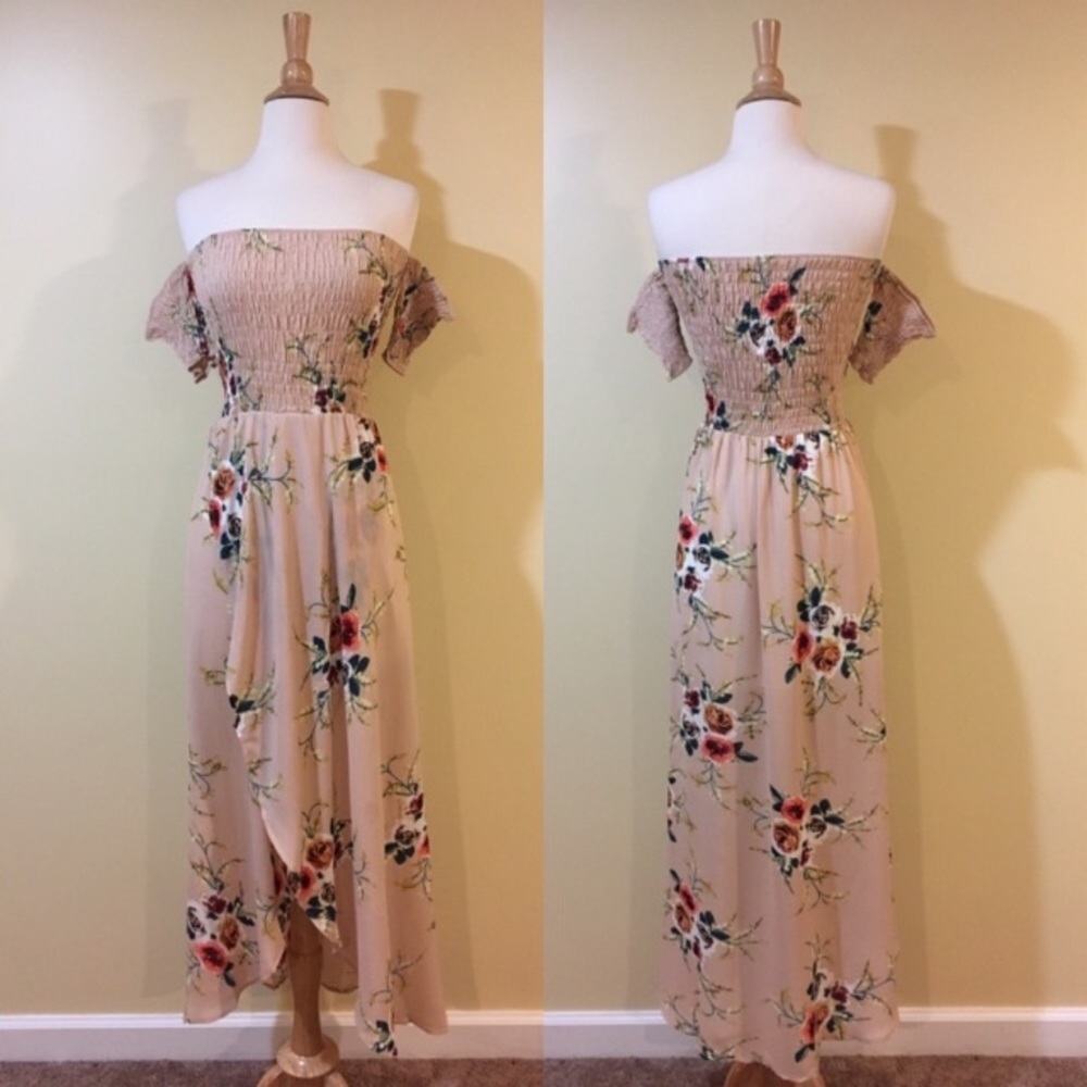 Faux Wrap Smocked Off Shoulder Floral Maxi Dress - Picture 7 of 8